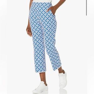 Trina Turk Kick Flare Fringe Trim Pant in Majorelle Blue & White size six (6)